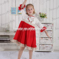 pretty floral embroidery party fancy princess dress girls red Christmas long dress